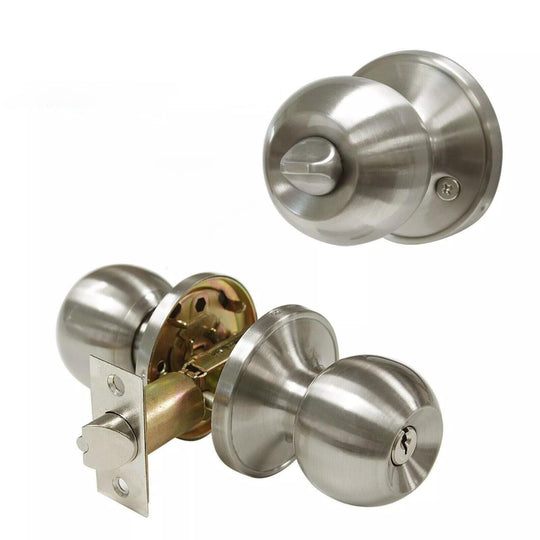 Round Door Knob Entrance Passage Lock with Key Set - Satin Nickel