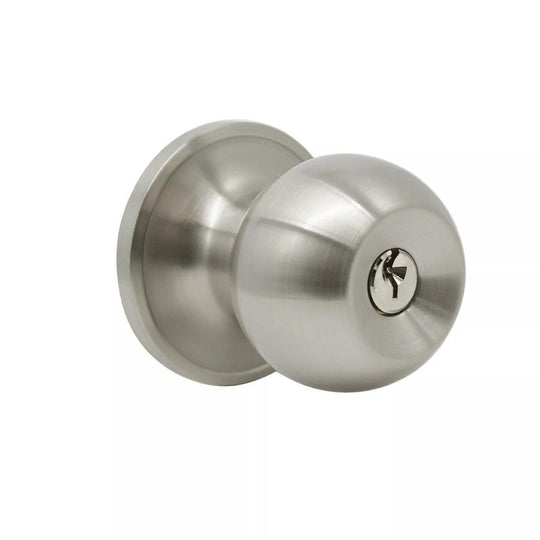 Round Door Knob Entrance Passage Lock with Key Set - Satin Nickel