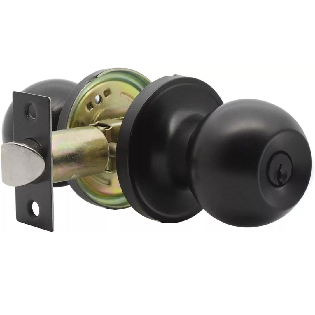 Round Door Knob Entrance Passage Lock with Key Set - Black