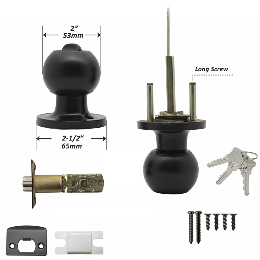 Round Door Knob Entrance Passage Lock with Key Set - Black