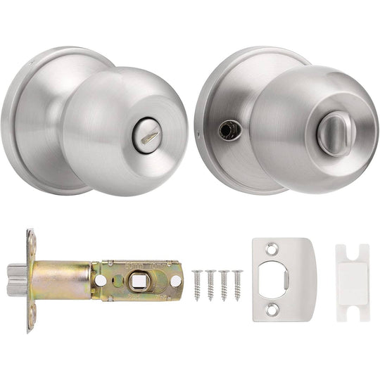 Interior Privacy Door Knob – Keyless Locking Ball, Satin Nickel