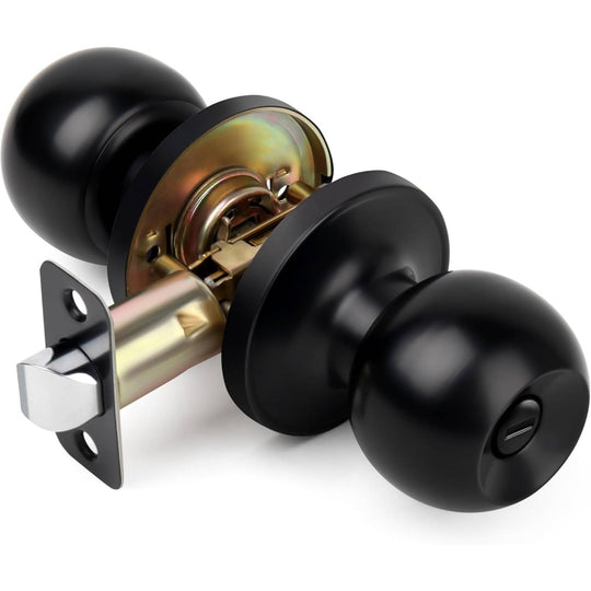 Interior Privacy Door Knob – Keyless Locking Ball, Matte Black