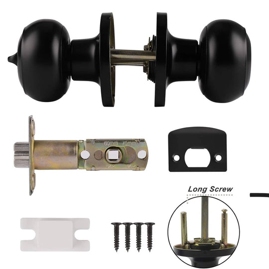 Interior Privacy Door Knob – Keyless Locking Ball, Matte Black