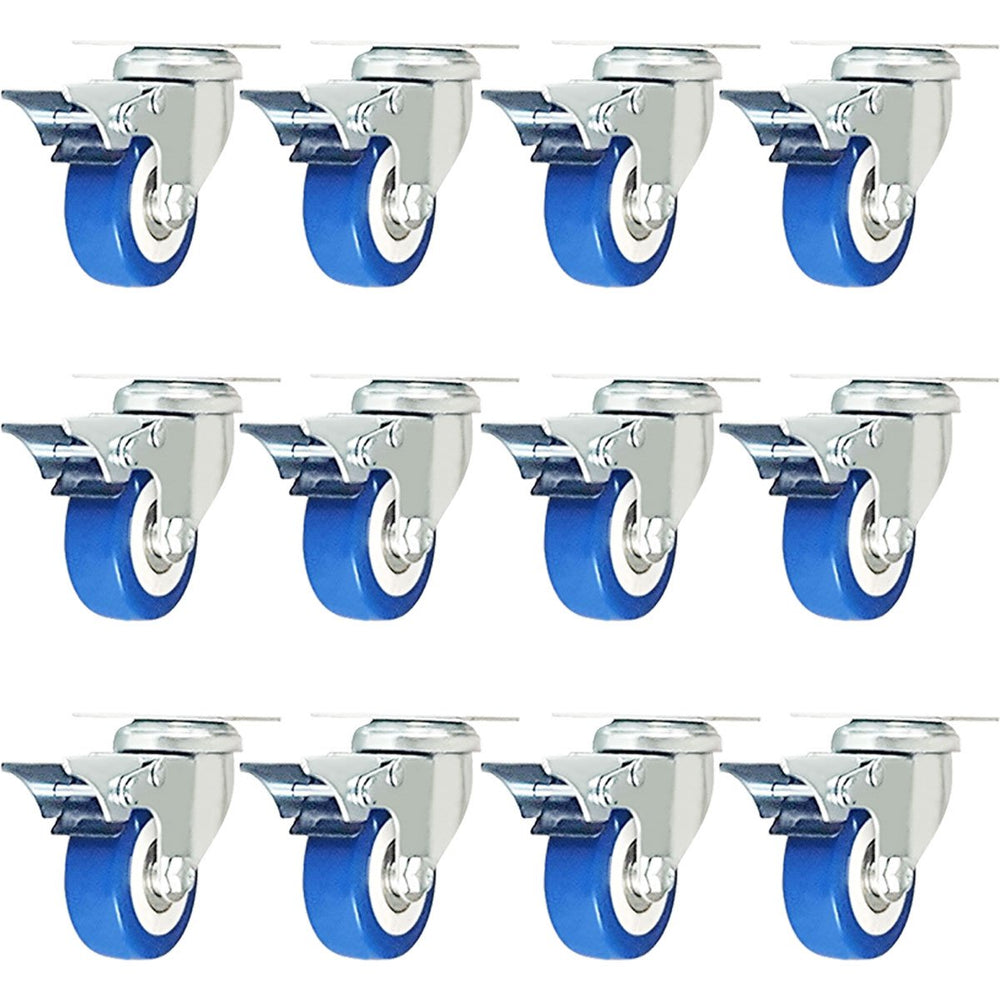 2" Caster Wheels Swivel Plate Total Lock Brake Blue Polyurethane PU 260LB