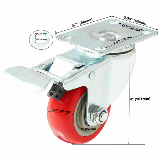 4" Caster Wheels W/Total Lock Brake