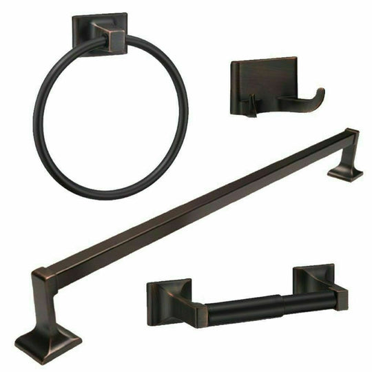 4 Piece Towel Bar Set Bath Accessories Bathroom Hardware - Oil Rubbed Bronze