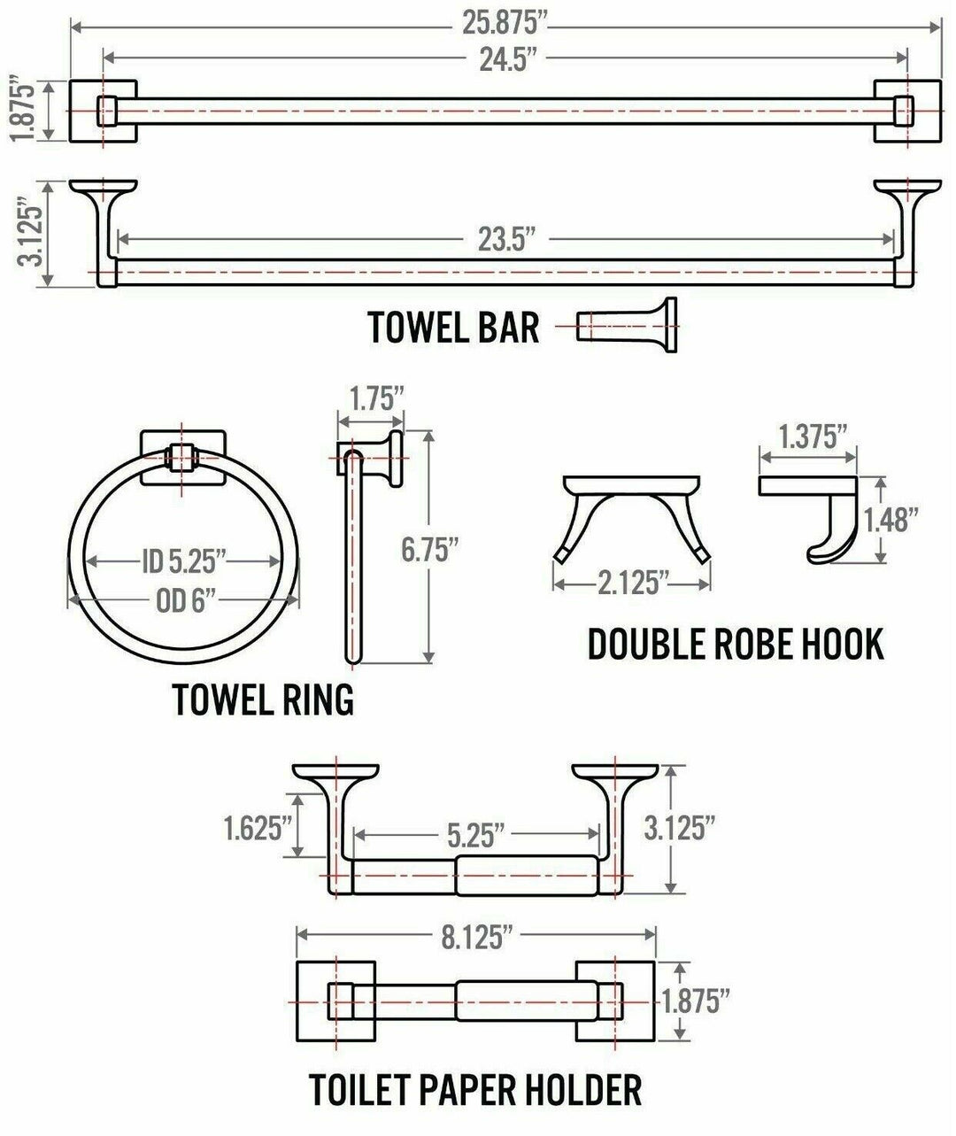 4 Piece Towel Bar Set Bath Accessories Bathroom Hardware - Oil Rubbed Bronze