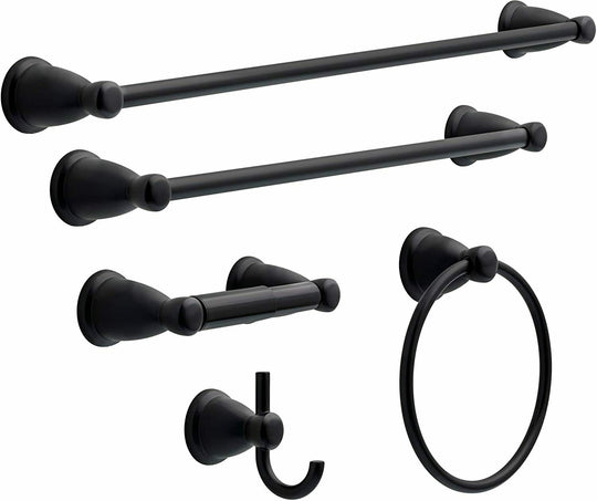 5 Piece Bathroom Bath Hardware Accessories - Matte Black