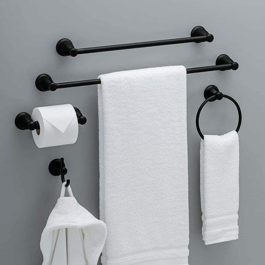 5 Piece Bathroom Bath Hardware Accessories - Matte Black