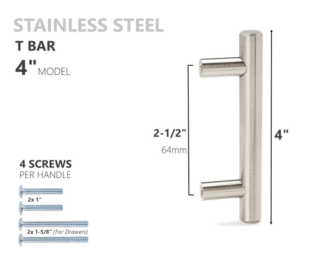 SOLID Stainless Steel Kitchen Cabinet Handles T Bar Pull Hardware