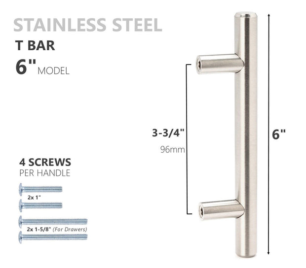 SOLID Stainless Steel Kitchen Cabinet Handles T Bar Pull Hardware