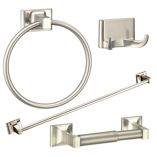 4 Piece Towel Bar Set Bath Accessories Bathroom Hardware - Brushed Nickel